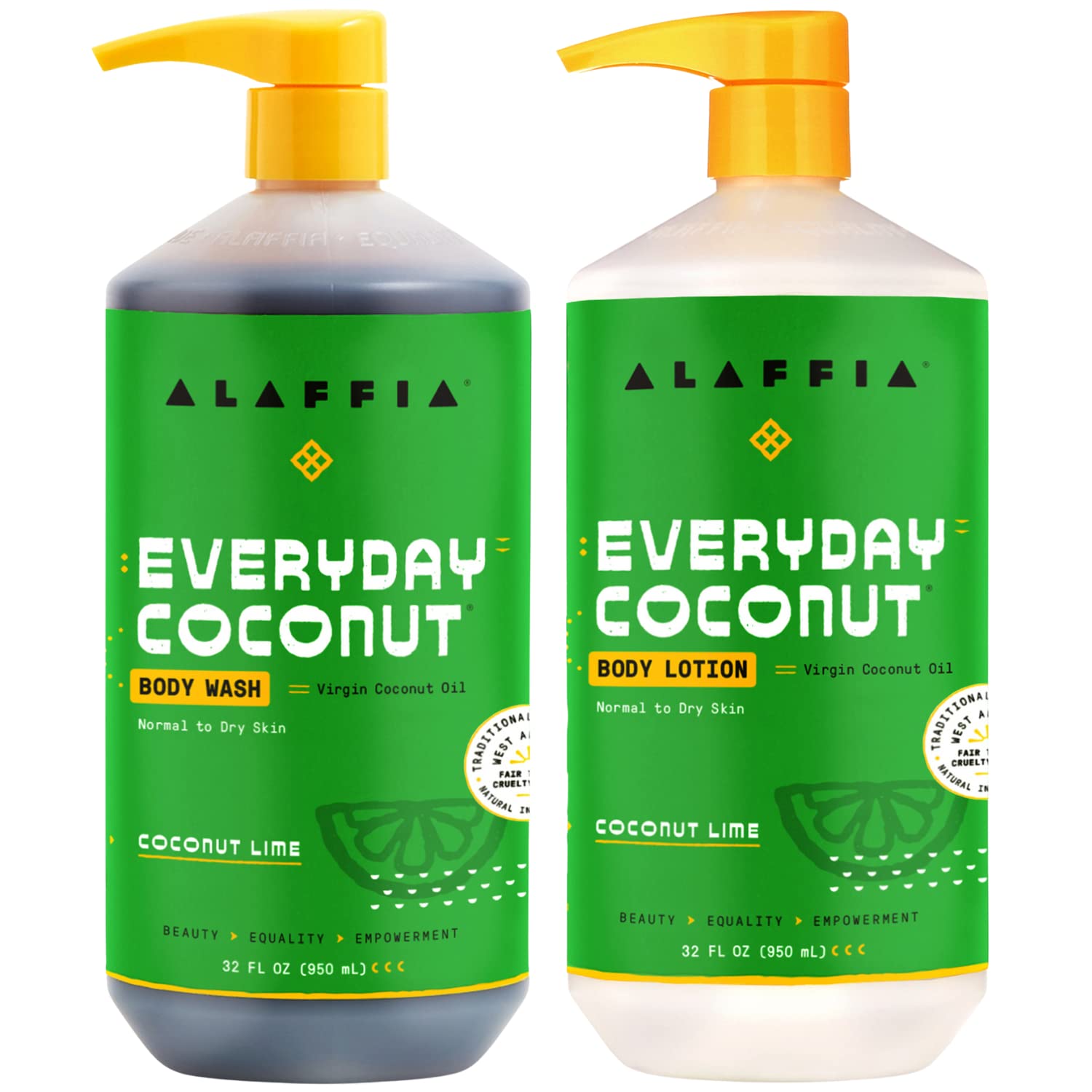Alaffia Everyday Coconut Hydrating Body Lotion & Body Wash – Coconut Lime, 32 oz Each
