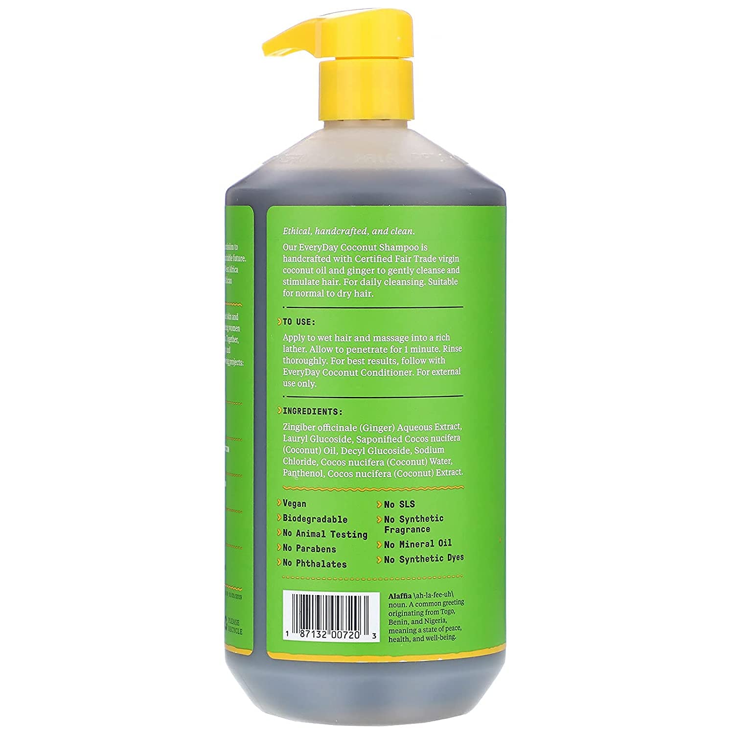 Alaffia EveryDay Coconut Shampoo – Gentle Clean for Normal to Dry Hair, Ginger & Coconut Oil, Fair Trade, 32 oz