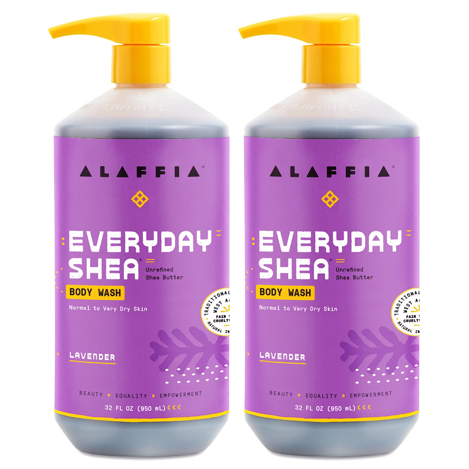 Alaffia Everyday Shea Body Wash Lavender – 2-Pack, Moisturizing Cleanser with Fair Trade Shea Butter