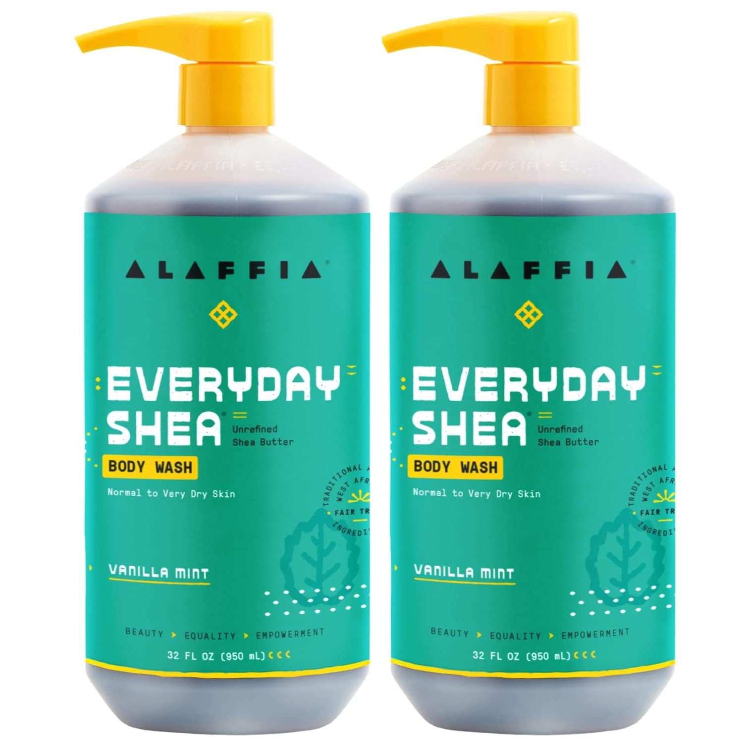 Alaffia Everyday Shea Body Wash Vanilla Mint – Moisturizes and Cleanses Without Stripping Oils | 32 fl oz 2 Pack