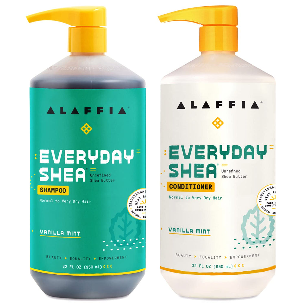 Alaffia Everyday Shea Shampoo & Conditioner – Vanilla Mint, 32 oz Each, Fair Trade