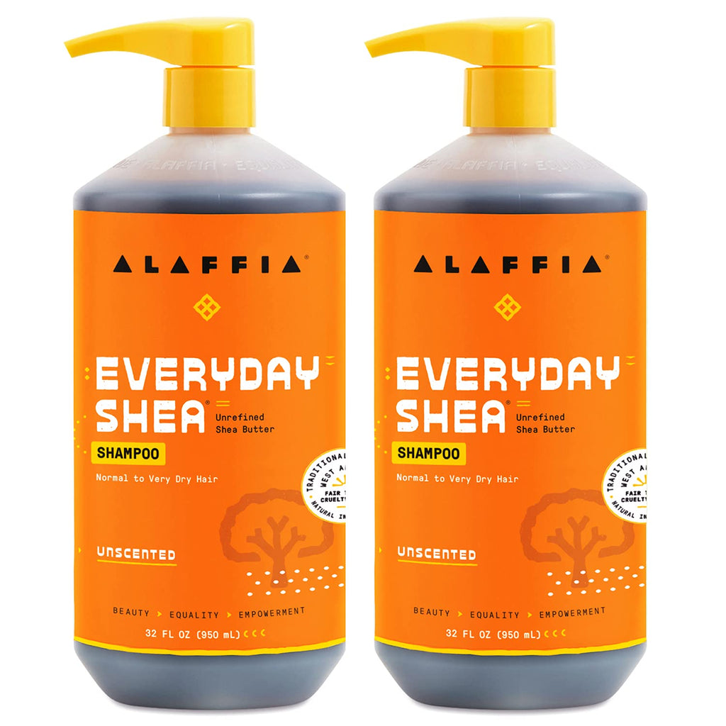 Alaffia EveryDay Shea Shampoo – Gentle, Unscented Cleanser for Normal to Dry Hair | 2 x 32 oz