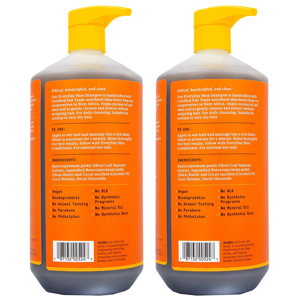 Alaffia EveryDay Shea Shampoo – Gentle, Unscented Cleanser for Normal to Dry Hair | 2 x 32 oz