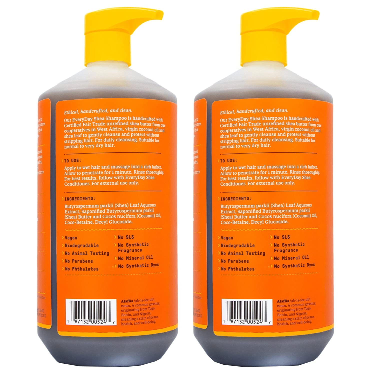 Alaffia EveryDay Shea Shampoo – Gentle, Unscented Cleanser for Normal to Dry Hair | 2 x 32 oz