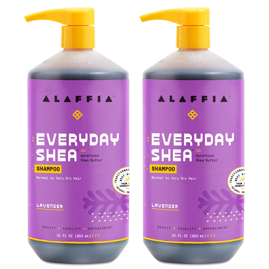 Alaffia EveryDay Shea Lavender Shampoo 2-Pack – Sulfate-Free Moisturizing Shampoo with Shea Butter & Coconut Oil, 32 oz ea