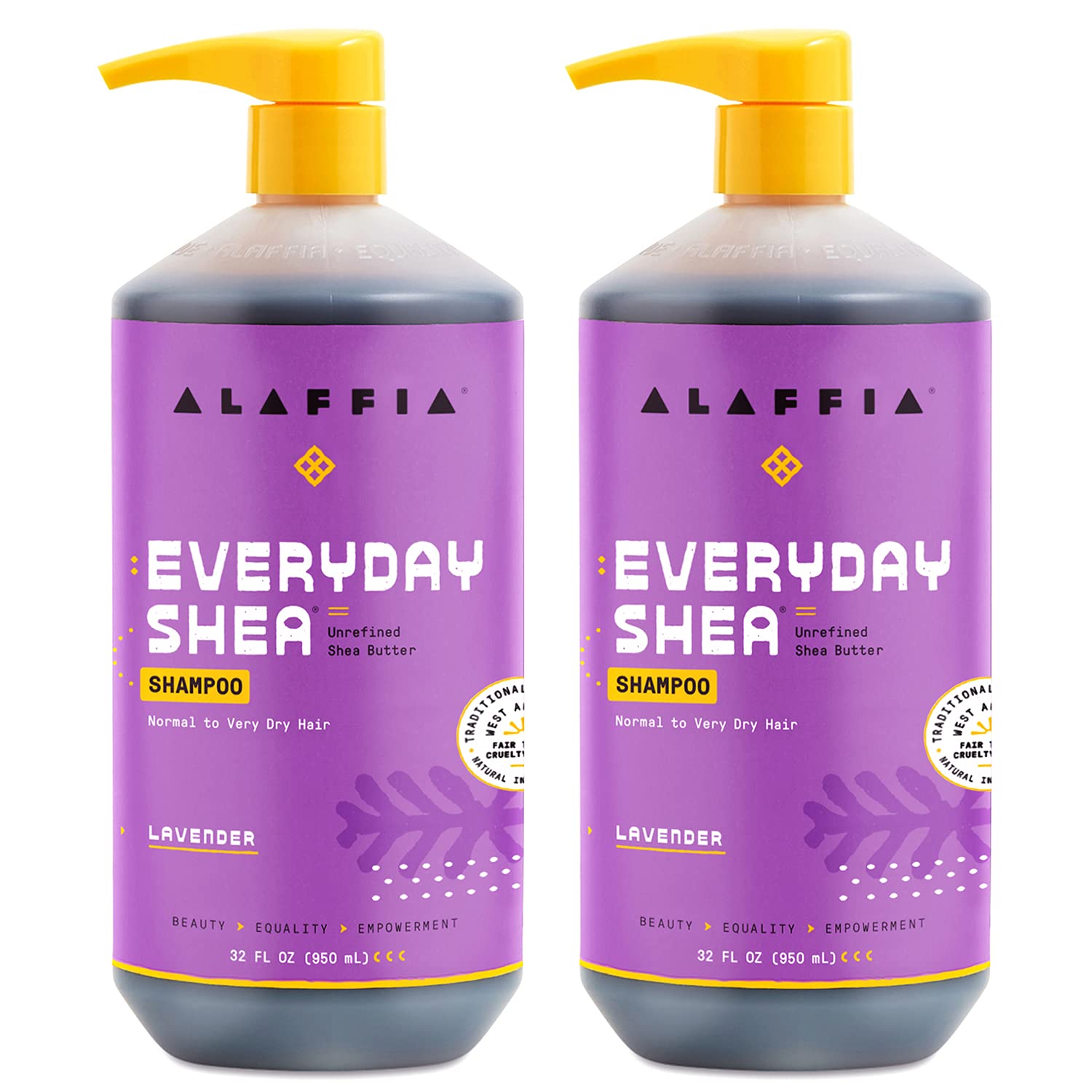 Alaffia EveryDay Shea Lavender Shampoo 2-Pack – Sulfate-Free Moisturizing Shampoo with Shea Butter & Coconut Oil, 32 oz ea