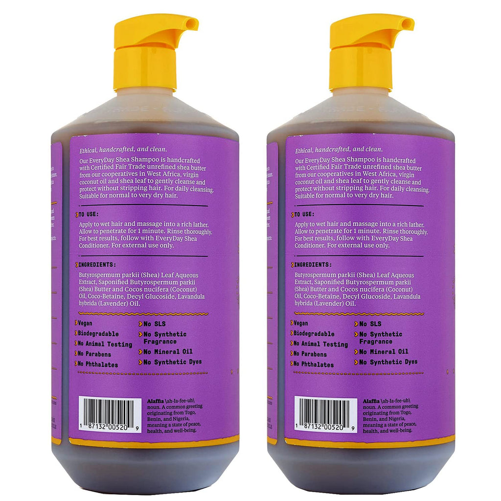 Alaffia EveryDay Shea Lavender Shampoo 2-Pack – Sulfate-Free Moisturizing Shampoo with Shea Butter & Coconut Oil, 32 oz ea