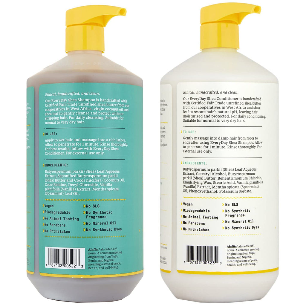 Alaffia Everyday Shea Shampoo & Conditioner – Vanilla Mint, 32 oz Each, Fair Trade