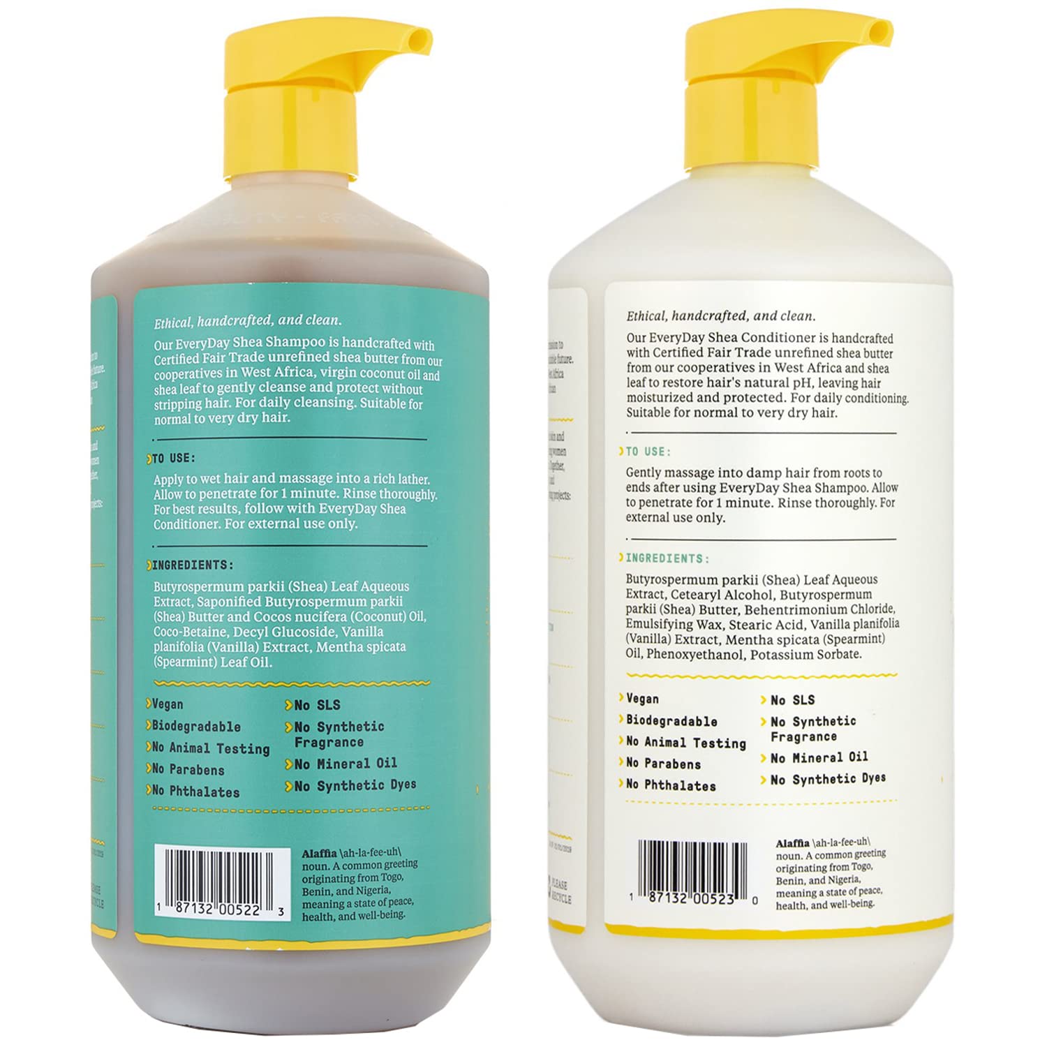 Alaffia Everyday Shea Shampoo & Conditioner – Vanilla Mint, 32 oz Each, Fair Trade