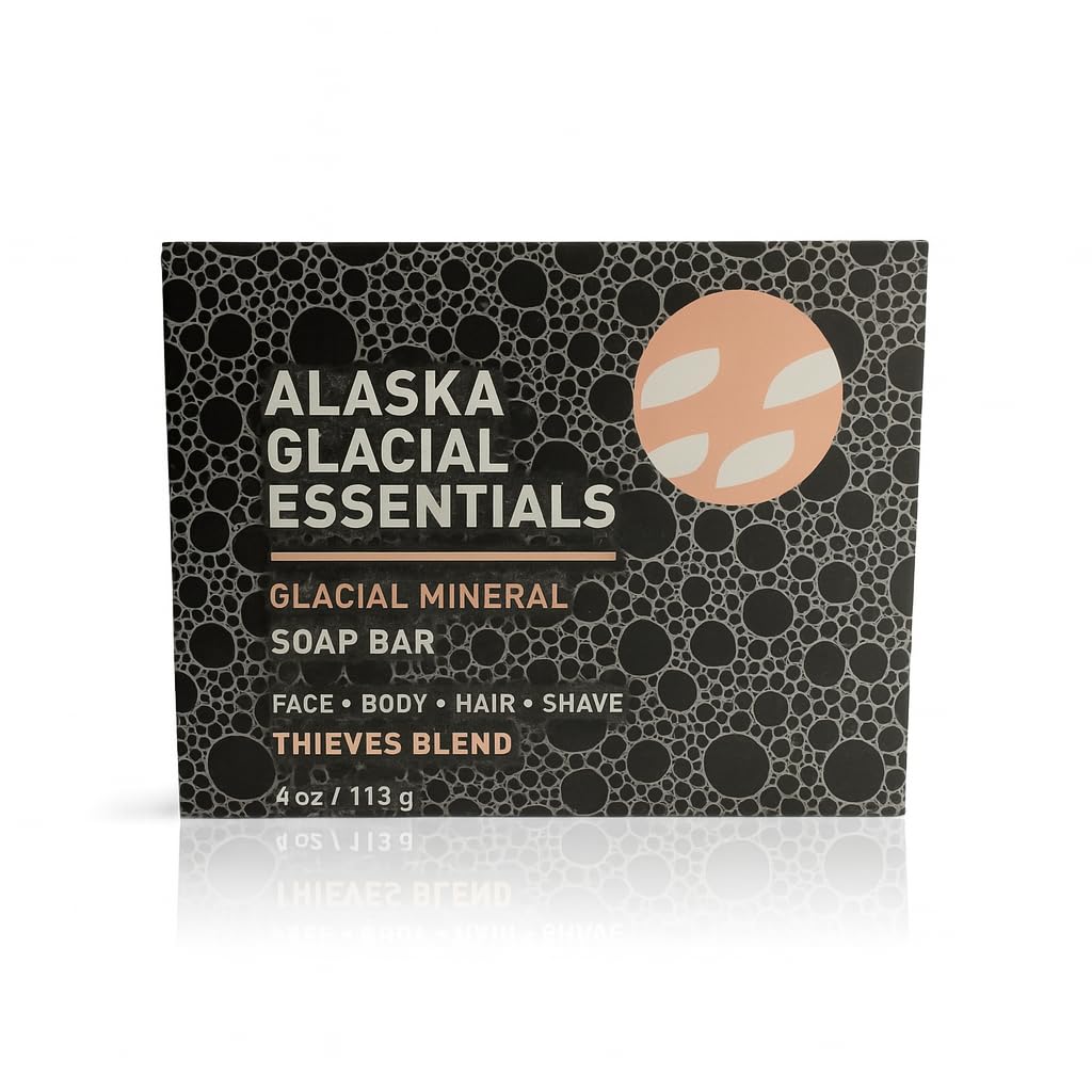 Alaska Glacial Mineral Clay Soap Bar with Goat’s Milk & Oils | 4-in-1 Face, Body, Hair & Shave | Thieves Blend | 1 Pack