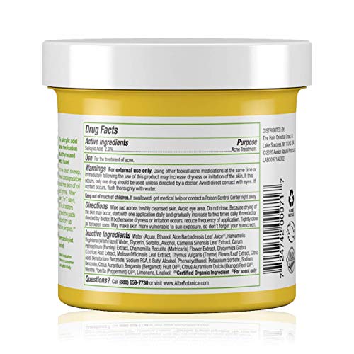 Alba Botanica AcneDote Anti-Pimple Pads – 60 Count, 2% Salicylic Acid, Witch Hazel & Thyme