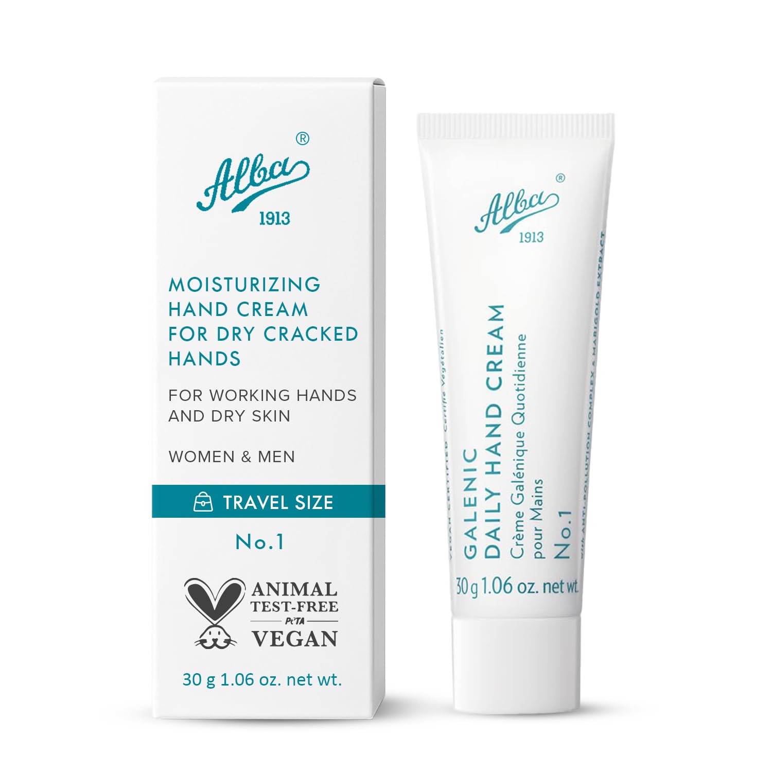 Alba 1913 Vegan Hand Cream for Dry Hands – Non-Greasy Hydration, Travel Size 1.06 oz