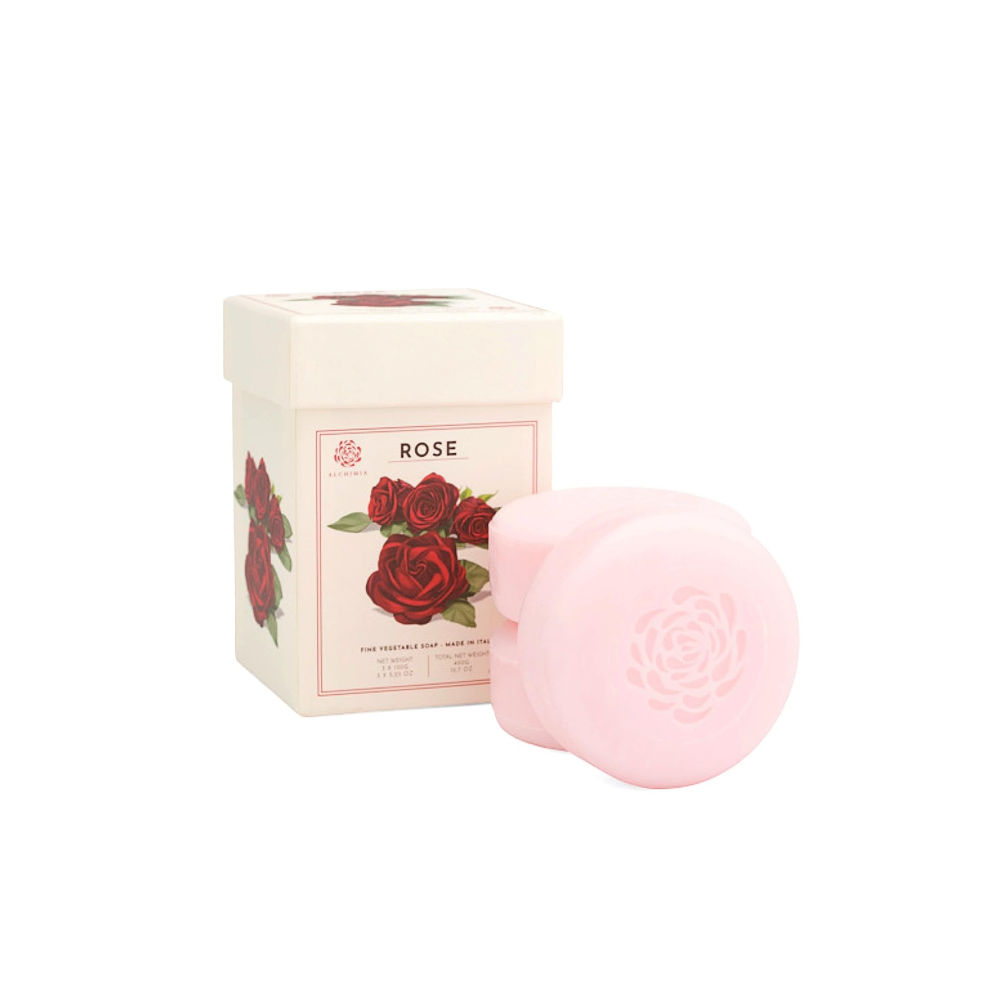 Alchimia Rose Gift Box – 3 x 5.25 oz Luxury Vegetable Soap Bars, Made in Italy