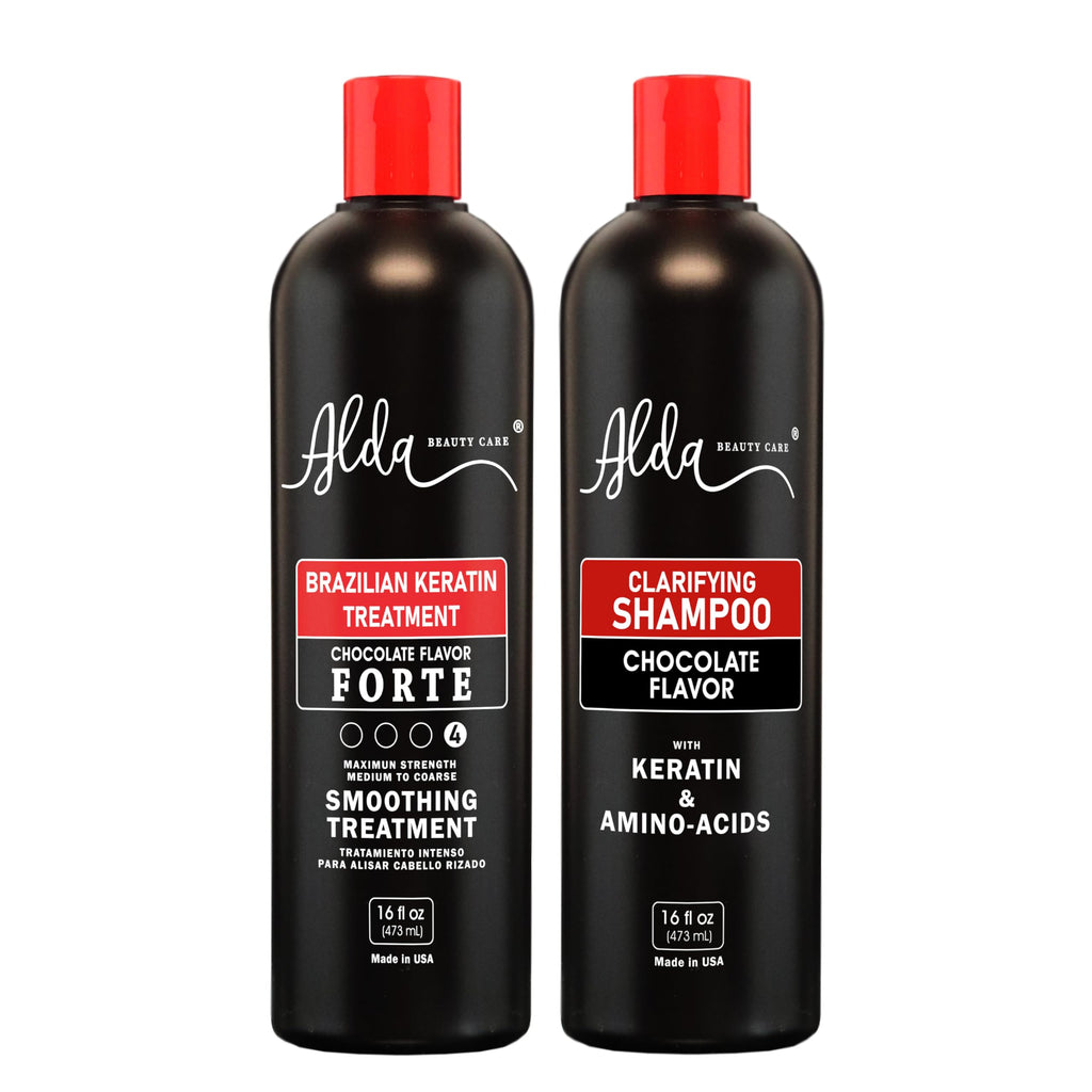 Alda Chocolate Brazilian Keratin Treatment + Clarifying Shampoo (16 oz each) – Permanent Straightening, Pack of 2 | Alda Beauty Care