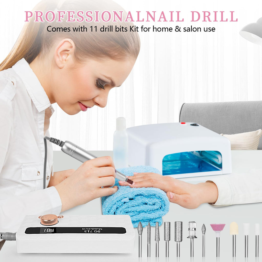 Aleanu Electric Nail File Professional Kit – 45,000 RPM Cordless Nail Drill with LED Screen & 11 Bits