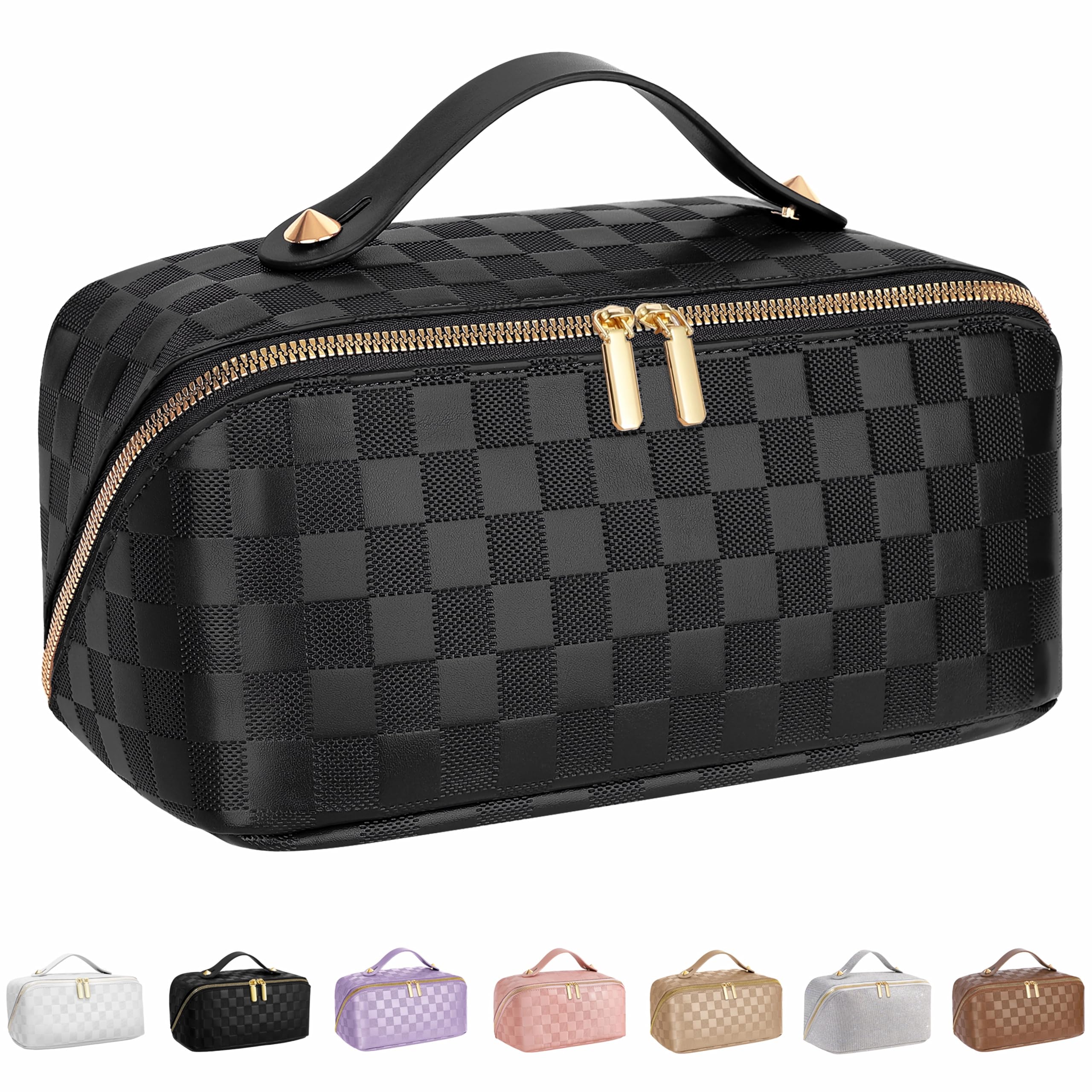 ALEXTINA Large Capacity Travel Cosmetic Bag – Waterproof Leather Organizer for Women