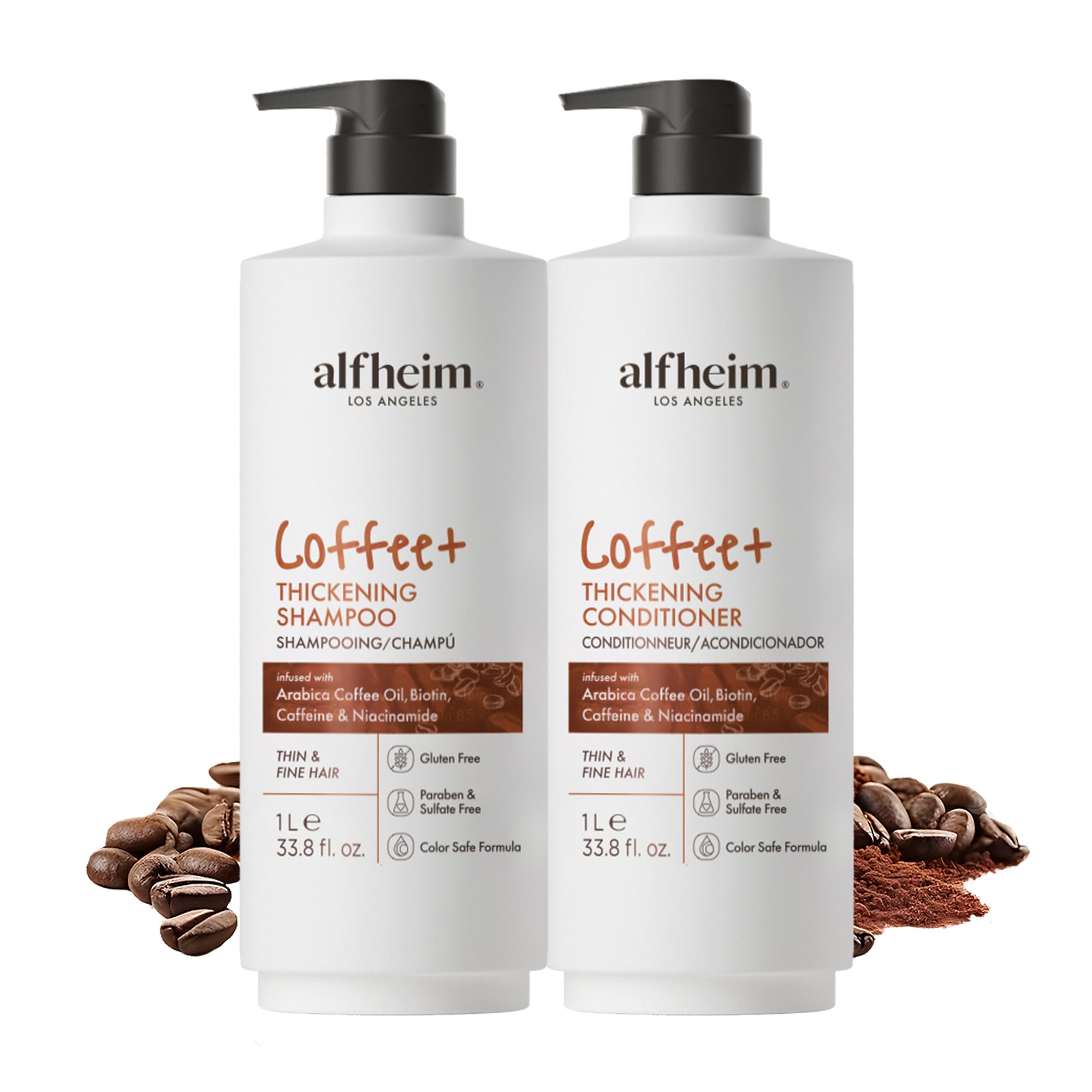 ALFHEIM Coffee+ Thickening Shampoo & Conditioner Set for Fine Hair | Caffeine, Biotin & Arabica Oil | Sulfate-Free