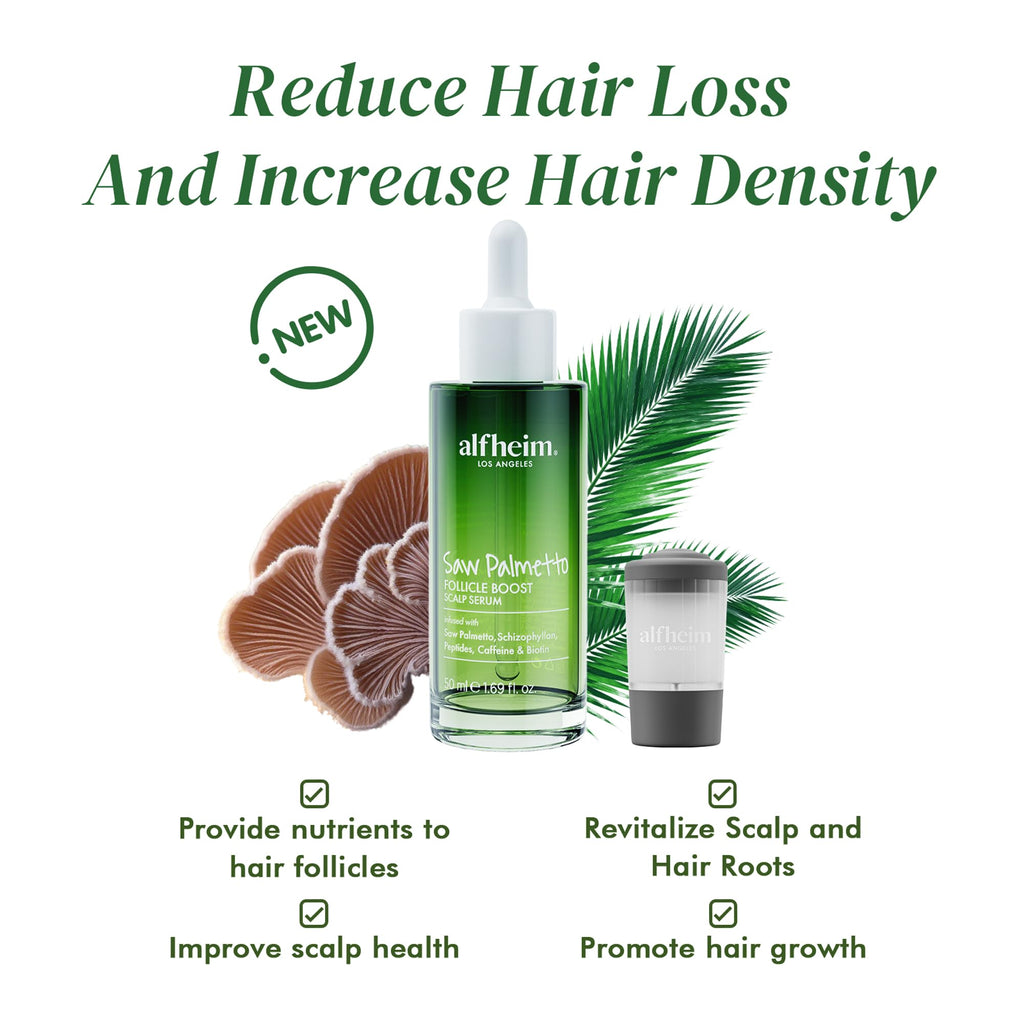 ALFHEIM Saw Palmetto Scalp Serum for Thicker Hair – Caffeine, Biotin, 1.69 fl oz + Serum Applicator