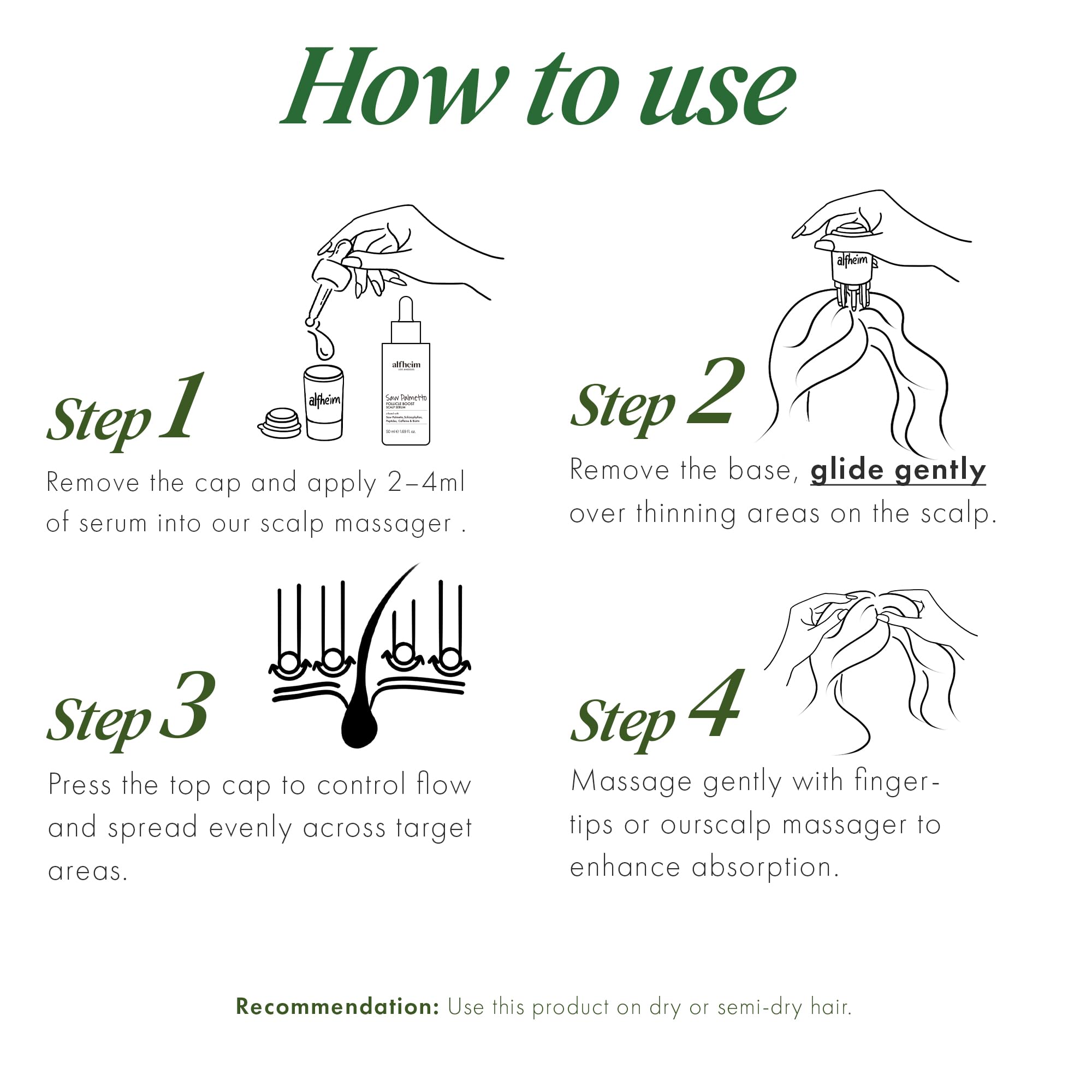 ALFHEIM Saw Palmetto Scalp Serum for Thicker Hair – Caffeine, Biotin, 1.69 fl oz + Serum Applicator