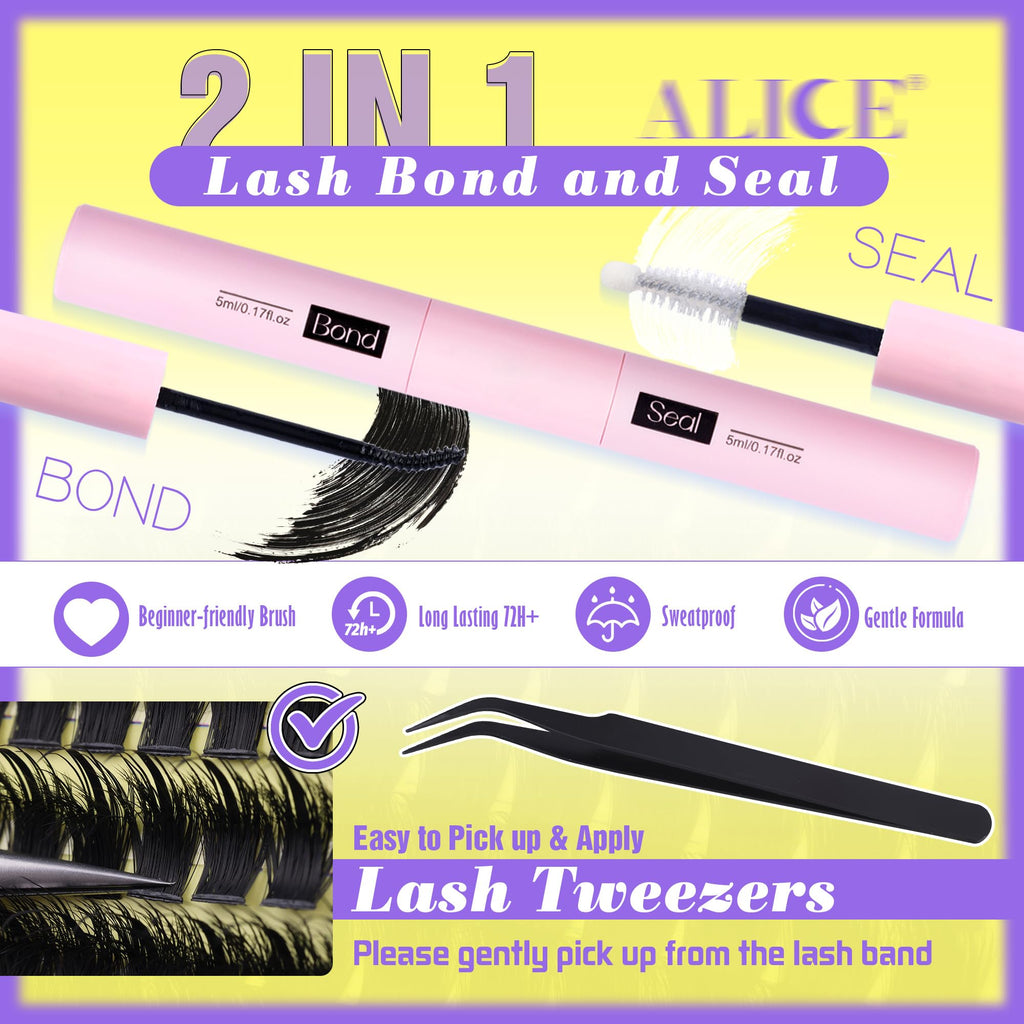 ALICE Wispy Lash Clusters Kit 100D – D-Curl Manga Lashes, Glue, Tweezers, 228pcs