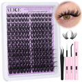 ALICE Cluster Eyelash Extension Kit - 196 Lash Clusters, 10-18mm Mix, Natural Wispy Look + Glue & Tweezers
