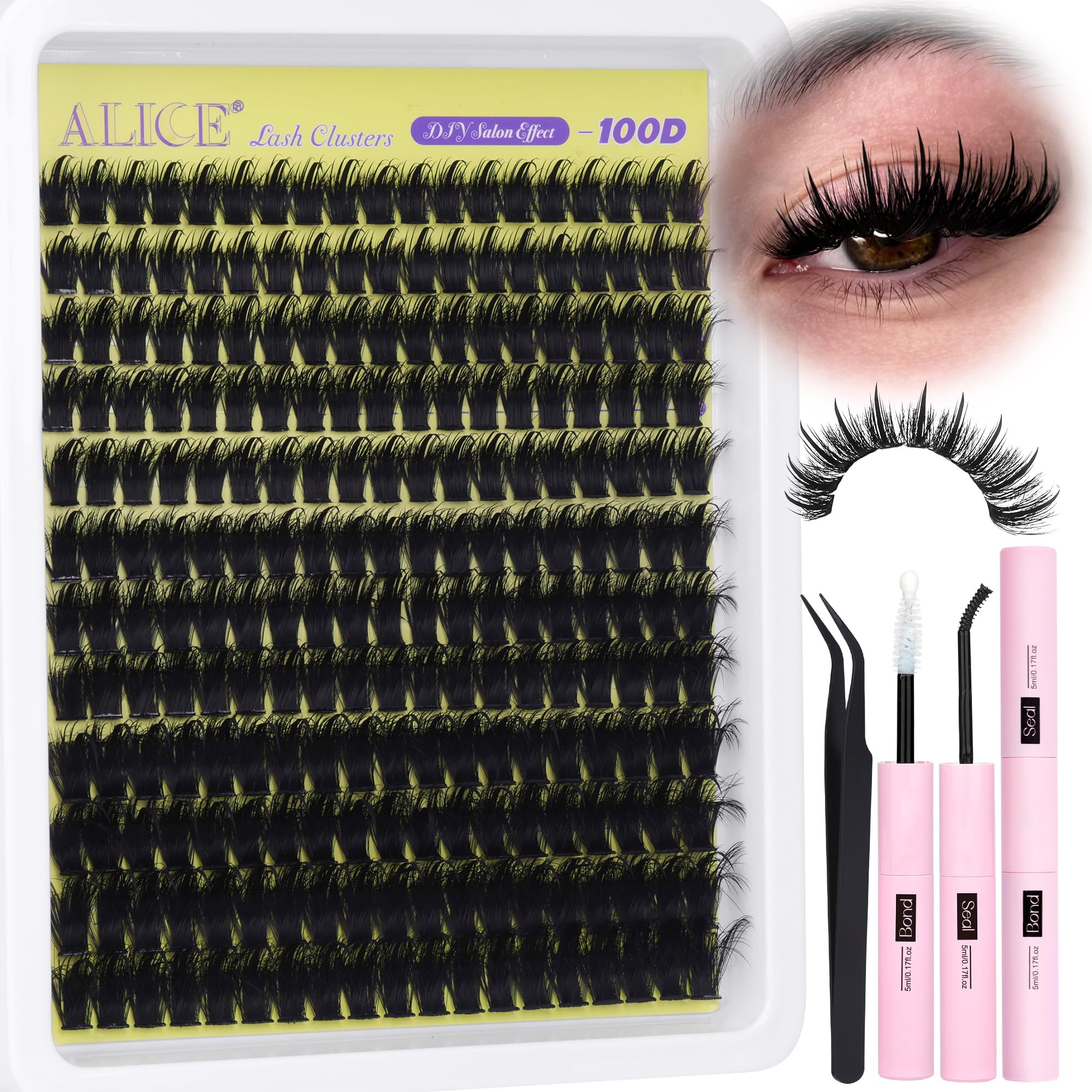 ALICE Wispy Lash Clusters Kit 100D – D-Curl Manga Lashes, Glue, Tweezers, 228pcs