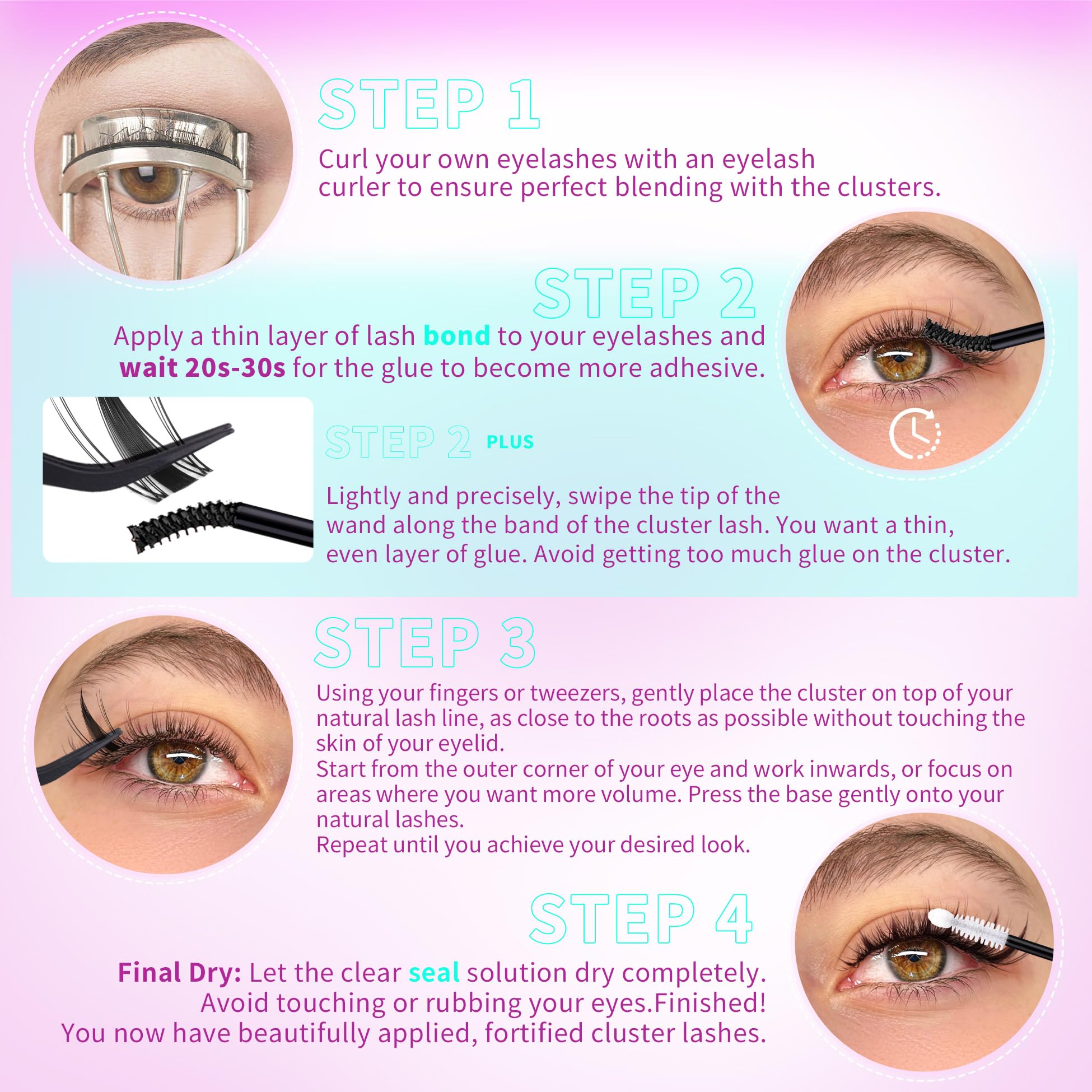 ALICROWN HAIR Manga Lash Clusters Kit – 110 Pcs, 6 Lengths, DIY Bond & Seal