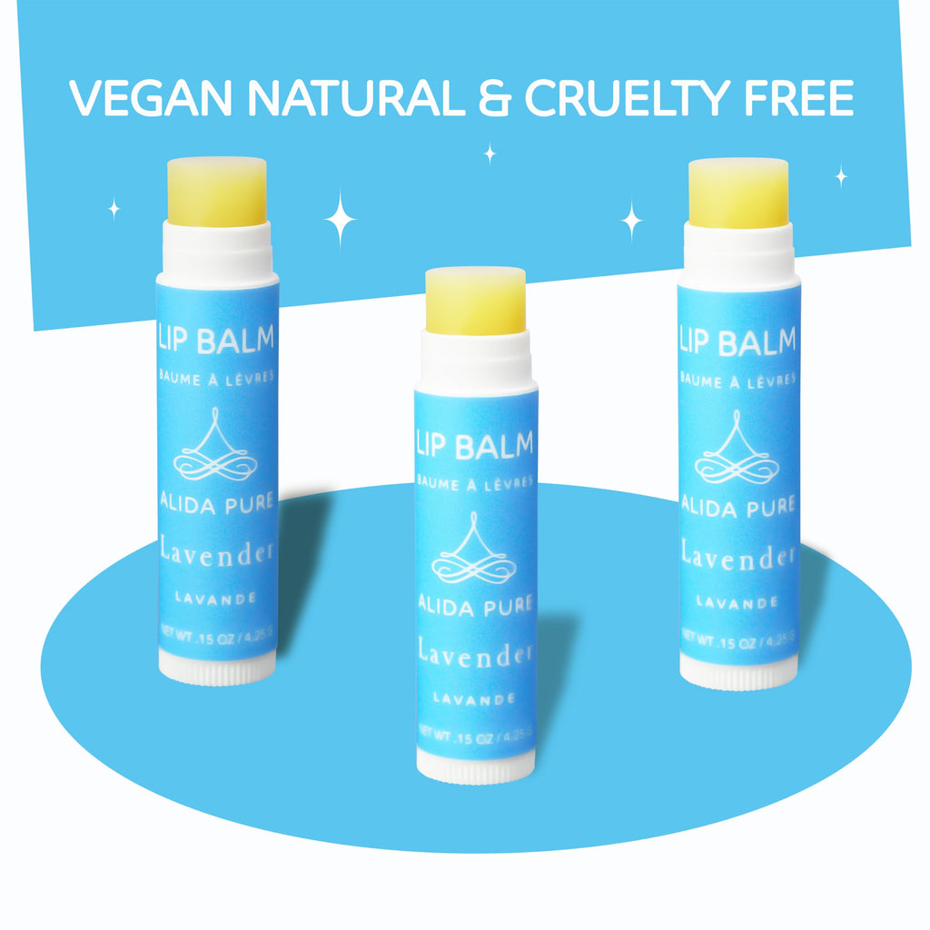 ALIDA PURE Lavender Lip Balm Set – Vegan, Cruelty-Free, Beeswax-Free (3 x 0.15 oz tubes)