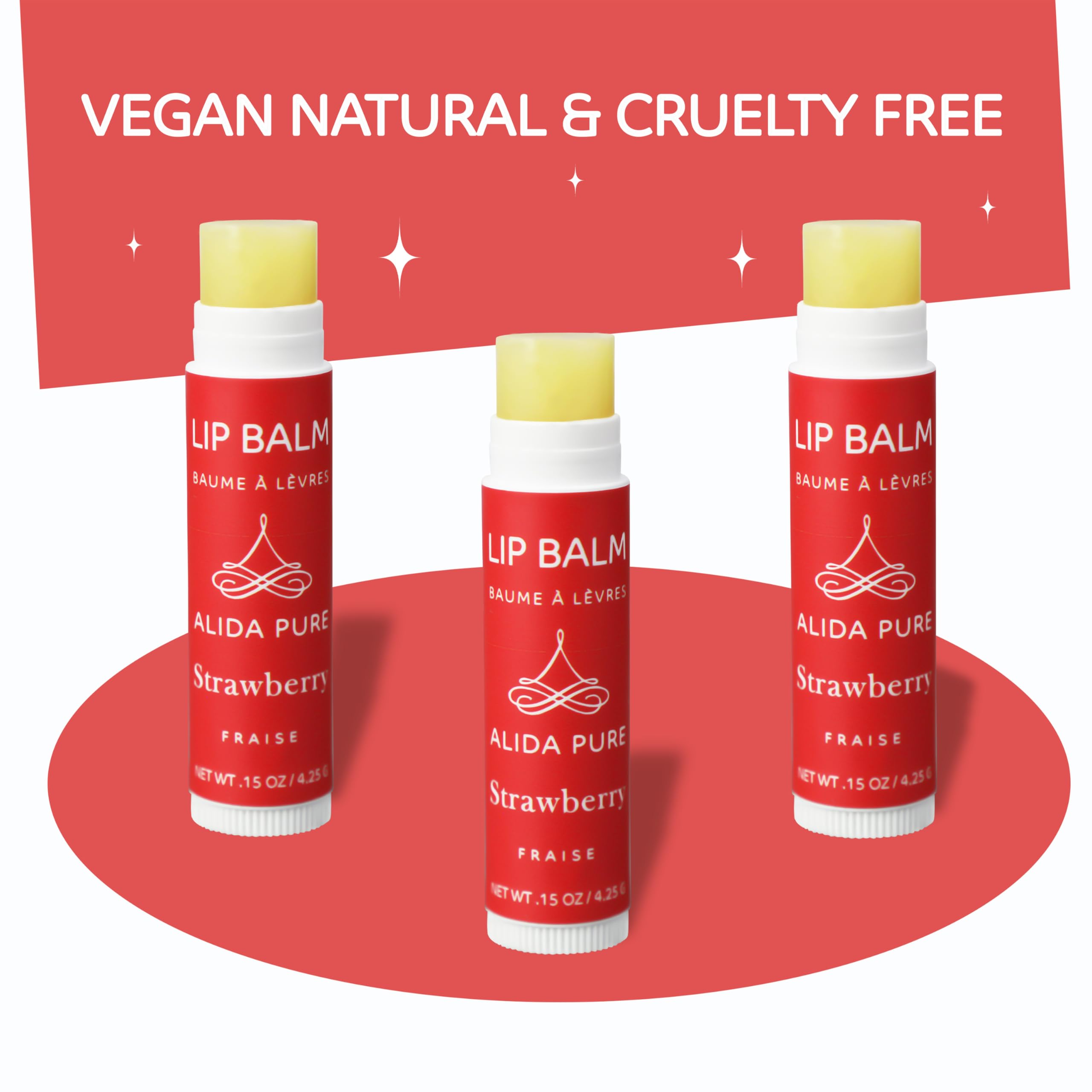 ALIDA PURE Strawberry Lip Balm Collection – Vegan, Beeswax-Free, 3 Tubes