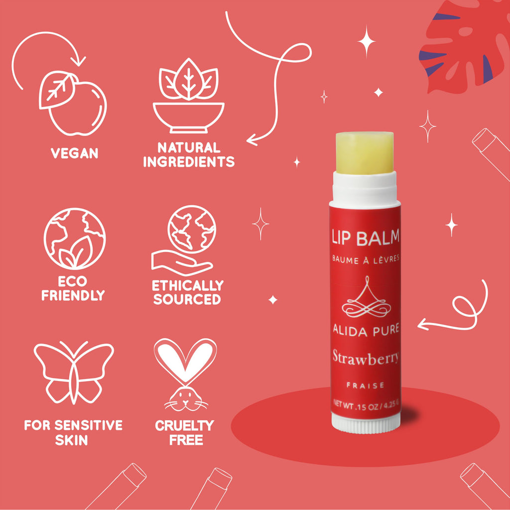 ALIDA PURE Strawberry Lip Balm Collection – Vegan, Beeswax-Free, 3 Tubes