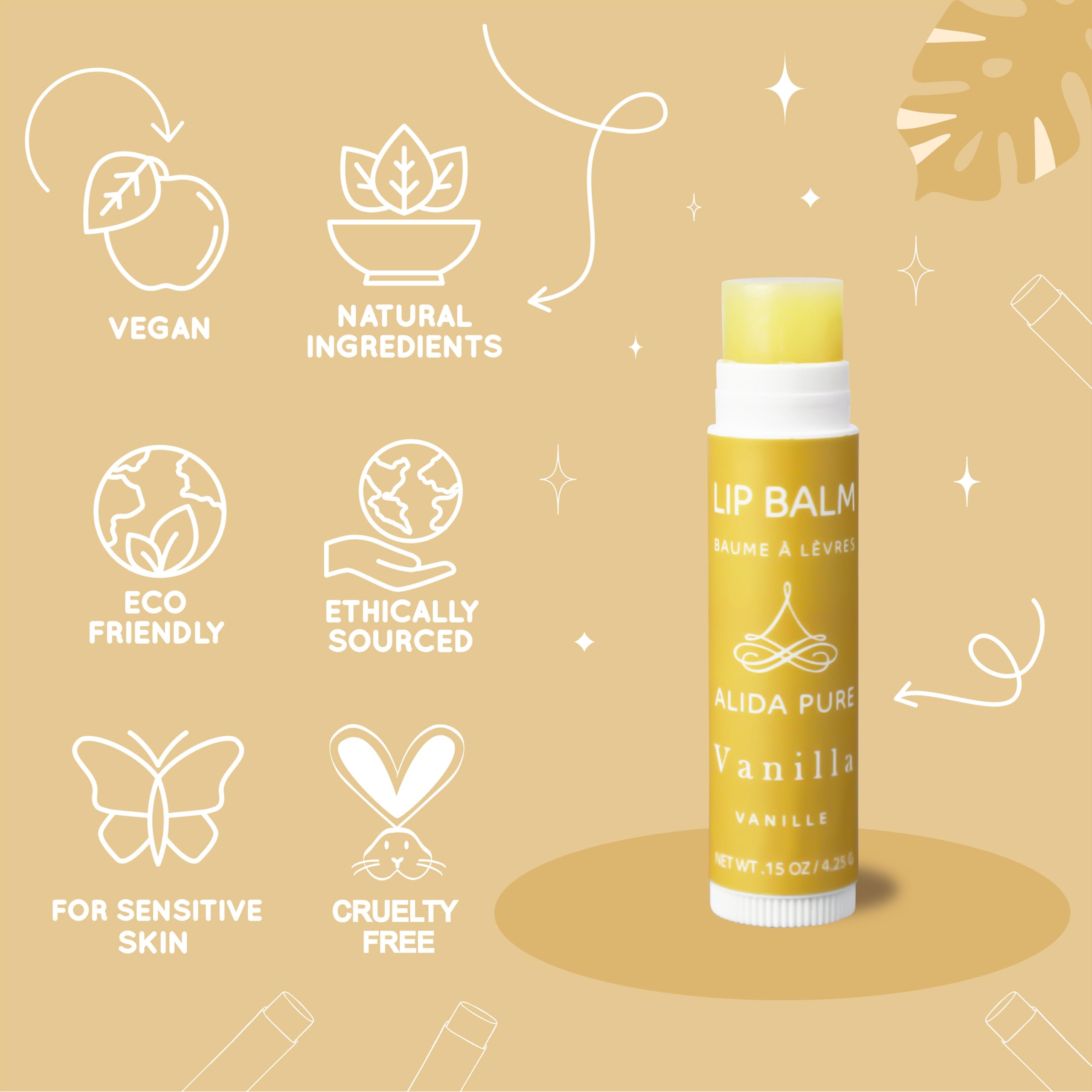 ALIDA PURE Vanilla Lip Balm Collection — Vegan, Beeswax Free, Jojoba & Avocado Oils