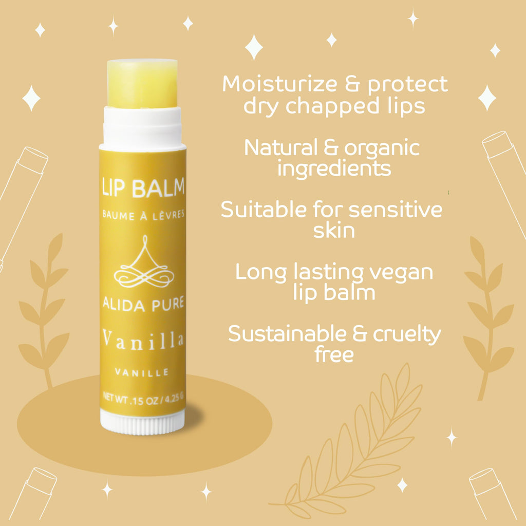 ALIDA PURE Vanilla Lip Balm Collection — Vegan, Beeswax Free, Jojoba & Avocado Oils