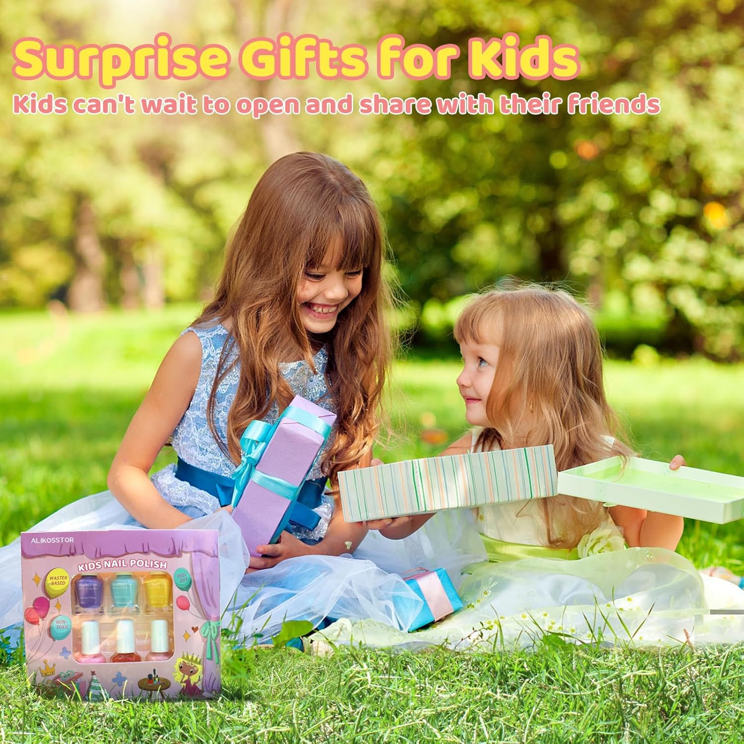 ALIKOSSTOR Glitter Nail Polish Set for Kids – 10 Non-Toxic, Quick-Dry, Peel-Off