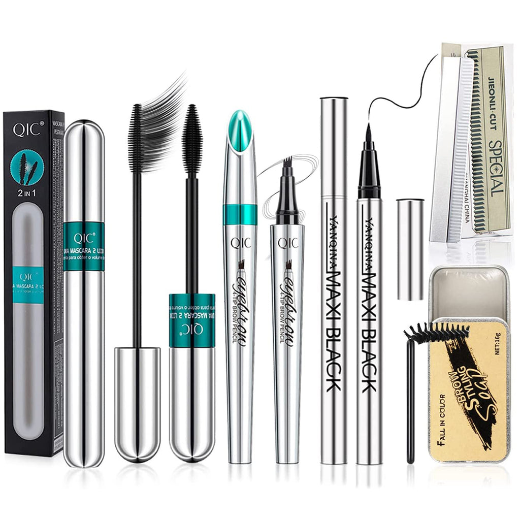 Alisesun Vibely 5x Longer Lashes Kit — 2-in-1 Mascara, Brow Pencil, Eyeliner, Eyebrow Soap Kit, 10 Blades (Waterproof)