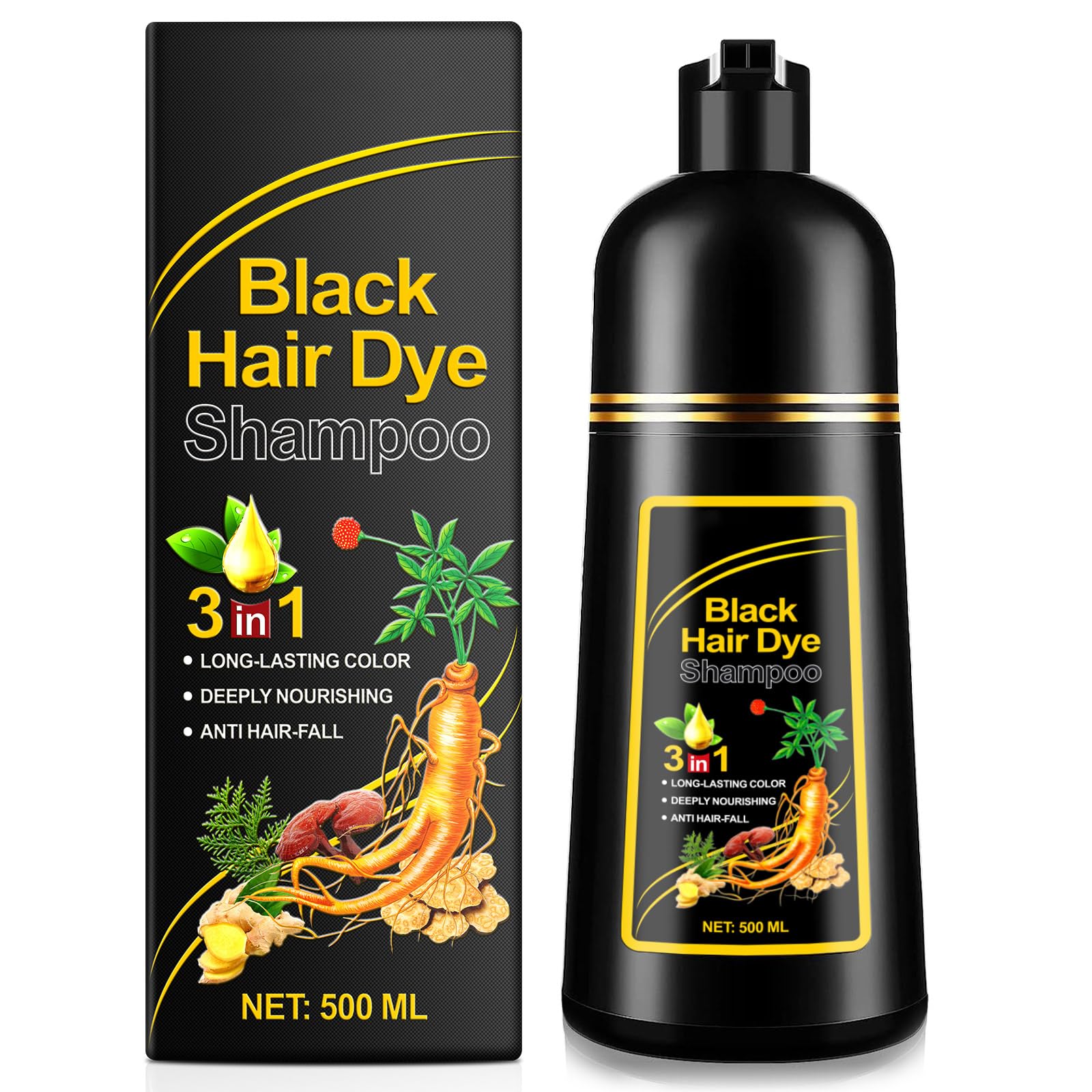 ALIVER Hair Dye Shampoo Black – 3-in-1 Color, Nourish & Growth Promoter 500ml