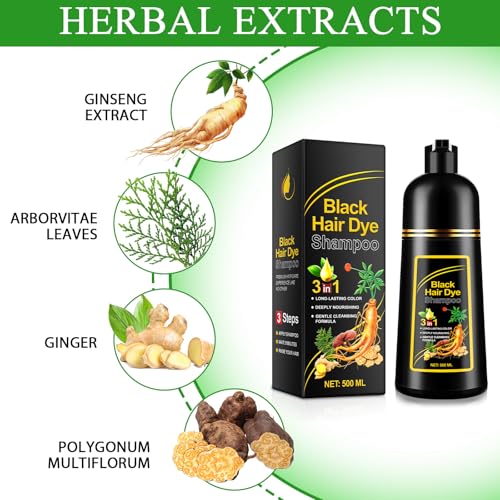 ALIVER Hair Dye Shampoo Black – 3-in-1 Color, Nourish & Growth Promoter 500ml