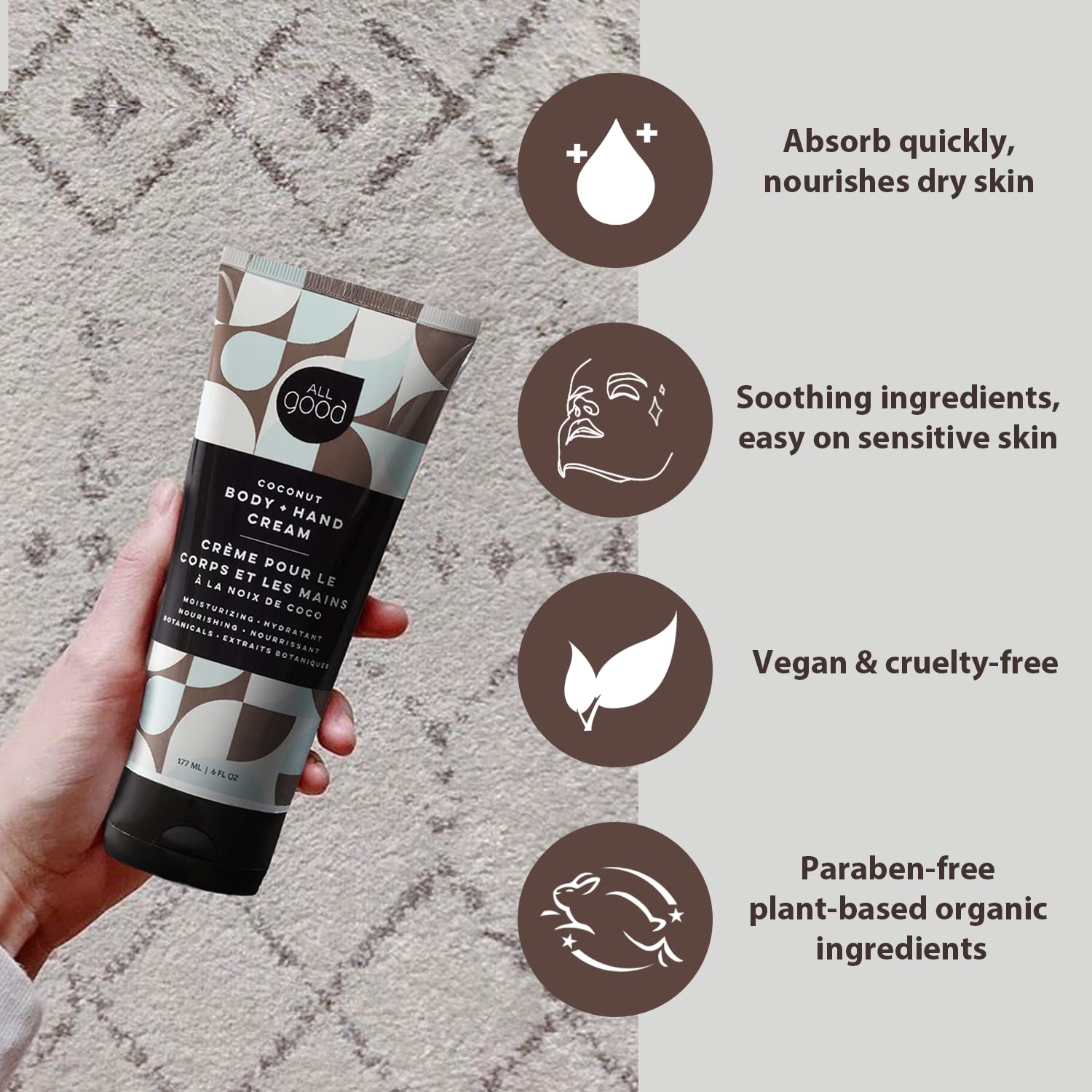 All Good Hand & Body Lotion — Organic Moisturizer with Cocoa Butter, Vitamin E, 3-Pack (Coconut, Lavender, Jasmine Rose)