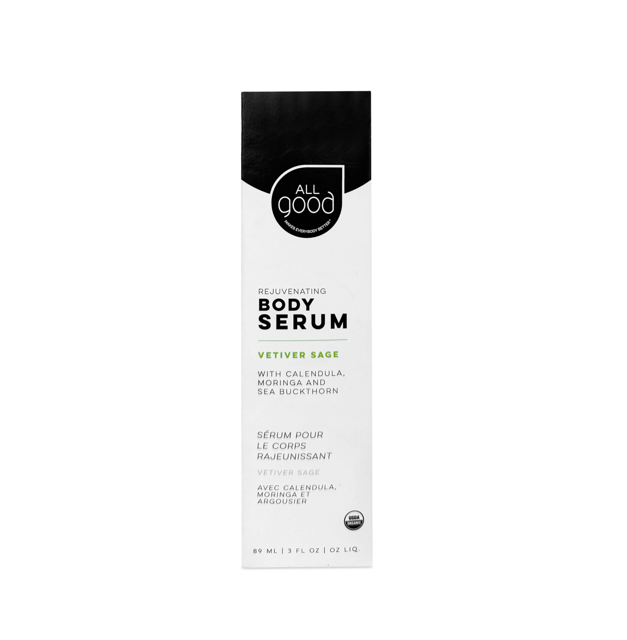 All Good Rejuvenating Body Serum – Calendula, Moringa & Sea Buckthorn | Lightweight Moisturizer 3oz | Made in USA (Clary Sage & Vetiver)