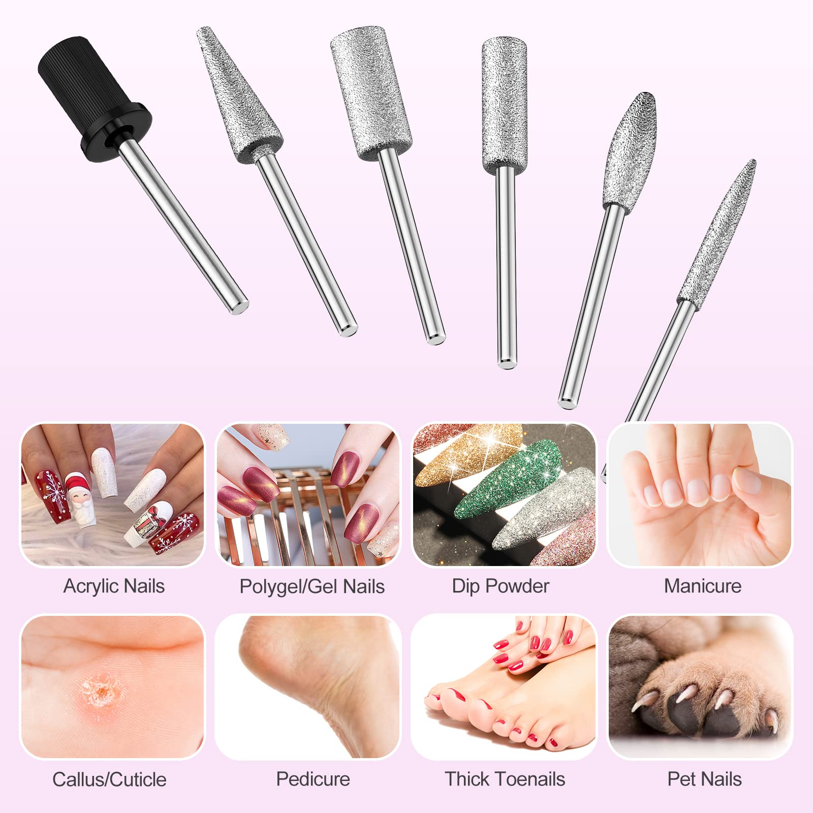 Alle's Professional Nail Drill Machine 20000RPM Efile Kit – 6 Bits, 106 Sanding Bands, White