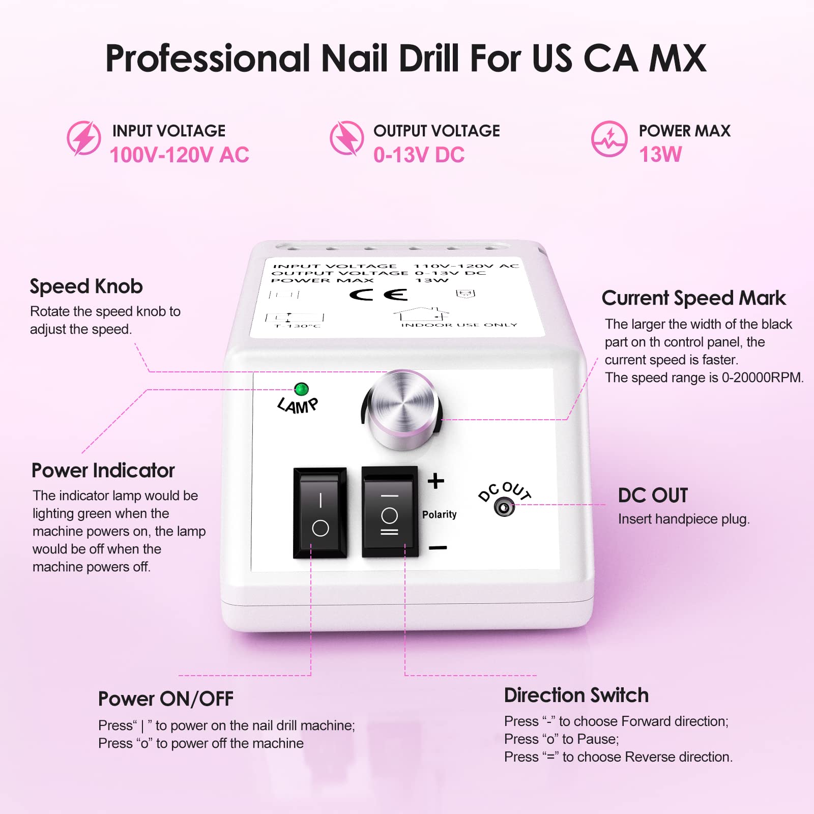 Alle's Professional Nail Drill Machine 20000RPM Efile Kit – 6 Bits, 106 Sanding Bands, White