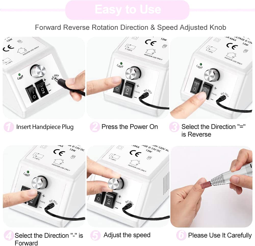 Alle's Professional Nail Drill Machine 20000RPM Efile Kit – 6 Bits, 106 Sanding Bands, White
