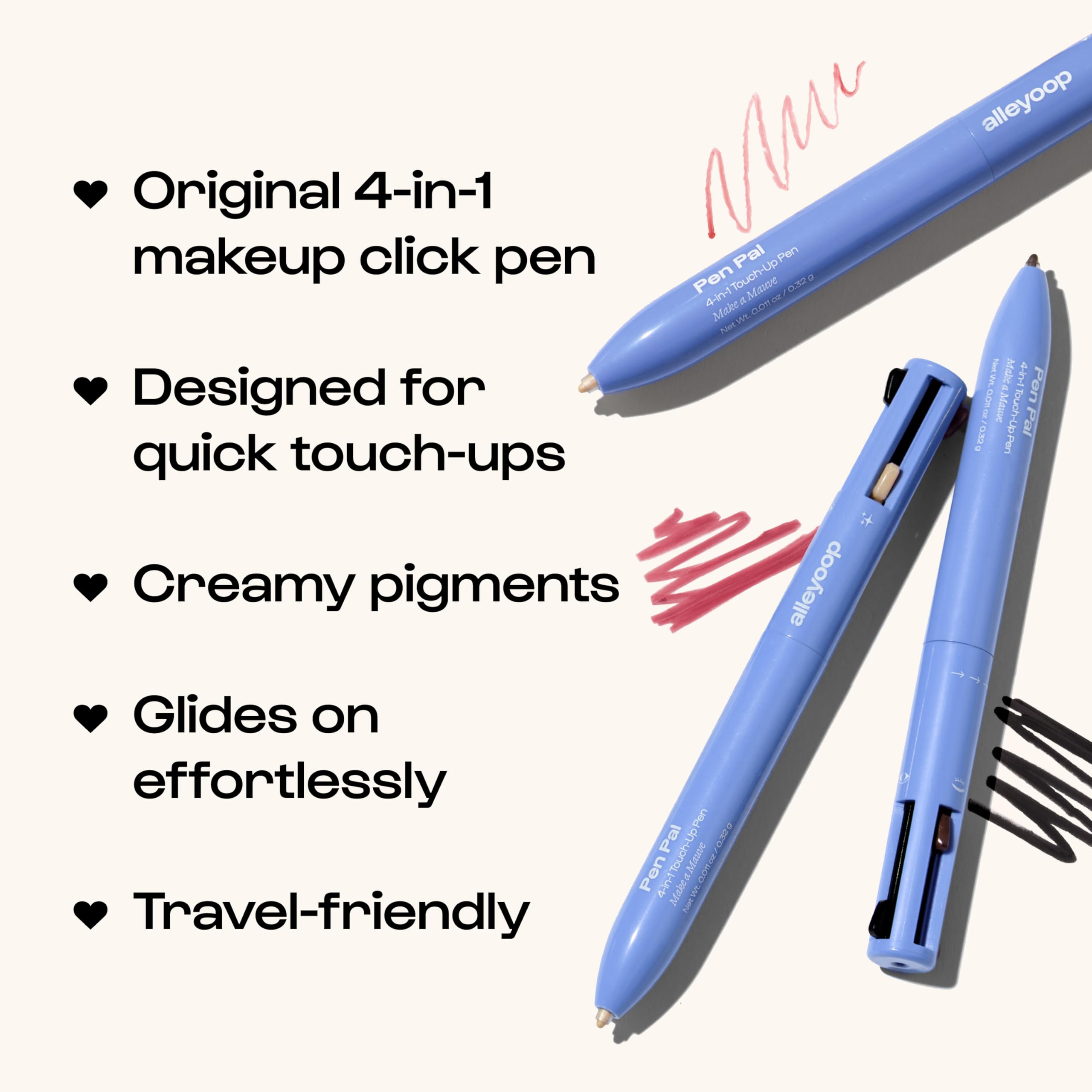 ALLEYOOP Pen Pal 4-in-1 Makeup Pen – Eyeliner, Lip Liner, Highlighter & Brow – Berry Busy (Medium - Deep)