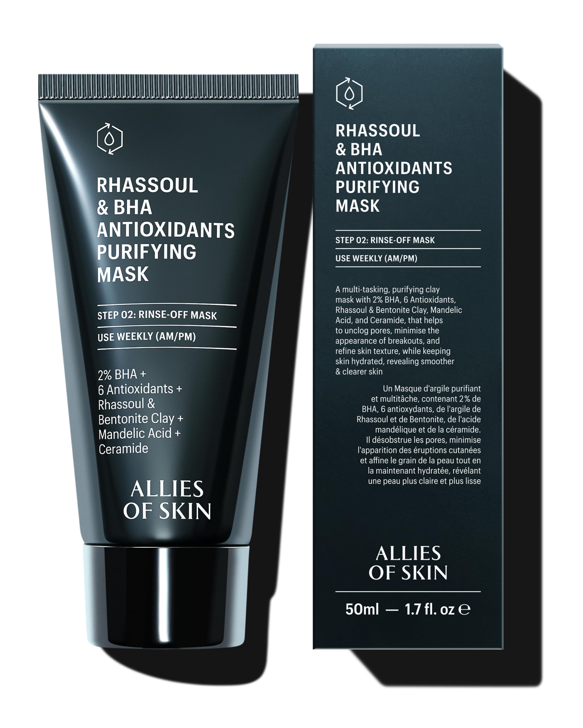 Allies of Skin 2% BHA & Rhassoul Clay Mask | Pore Clarifying Weekly Treatment (1.7 oz)