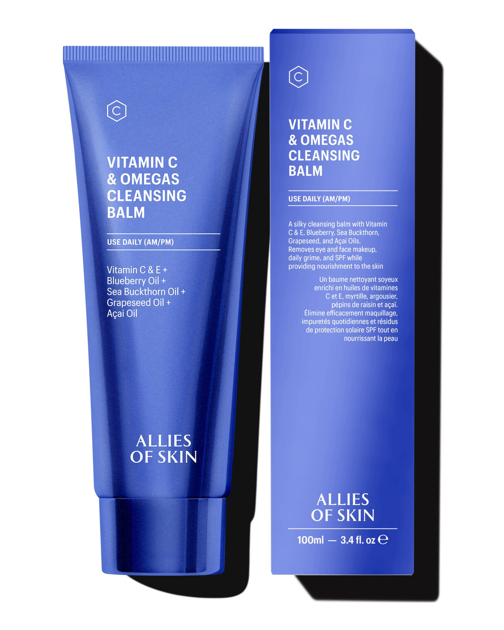Allies of Skin Vitamin C & Omegas Cleansing Balm | Makeup Remover for Sensitive Eyes | 3.4 Fl oz