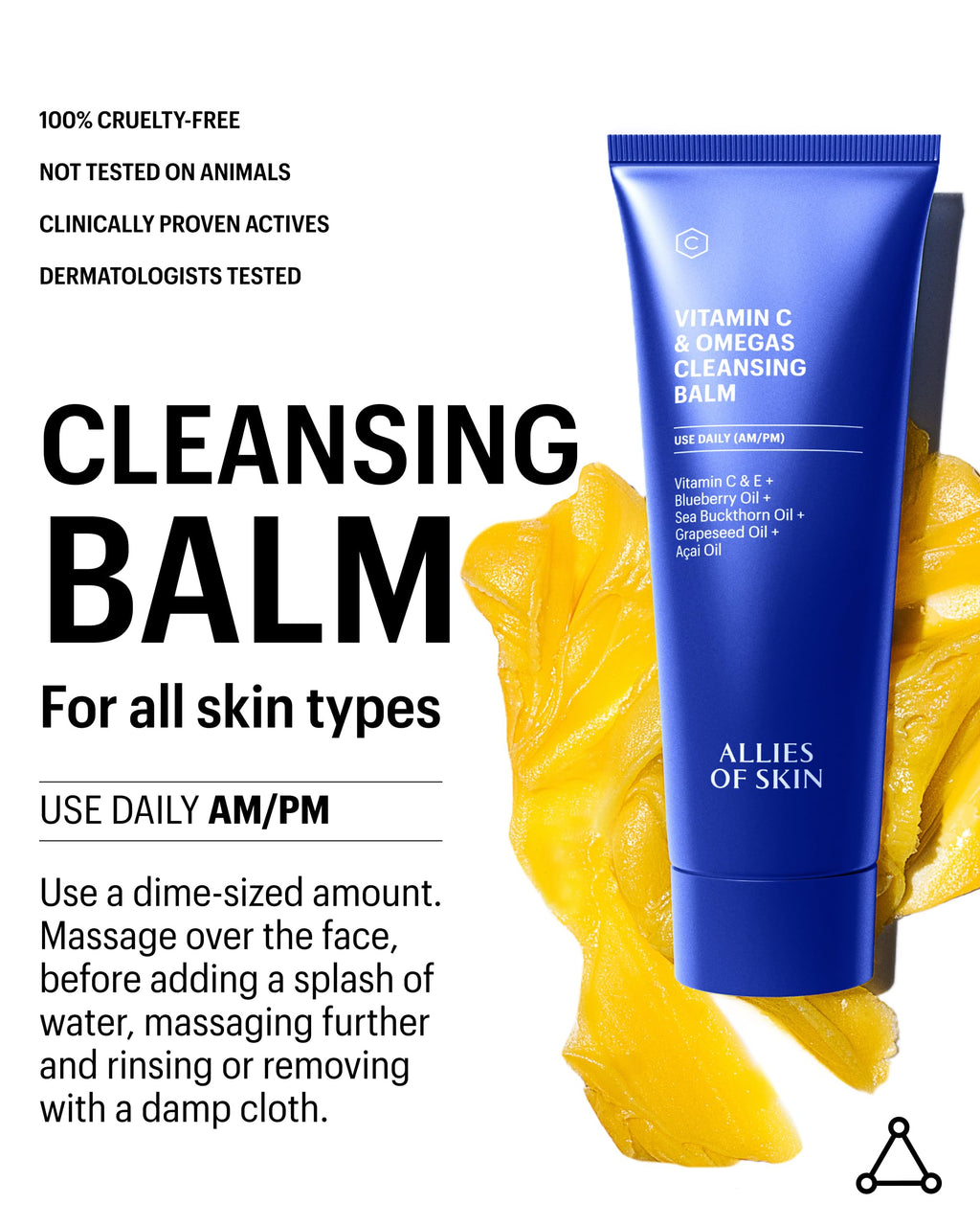 Allies of Skin Vitamin C & Omegas Cleansing Balm | Makeup Remover for Sensitive Eyes | 3.4 Fl oz