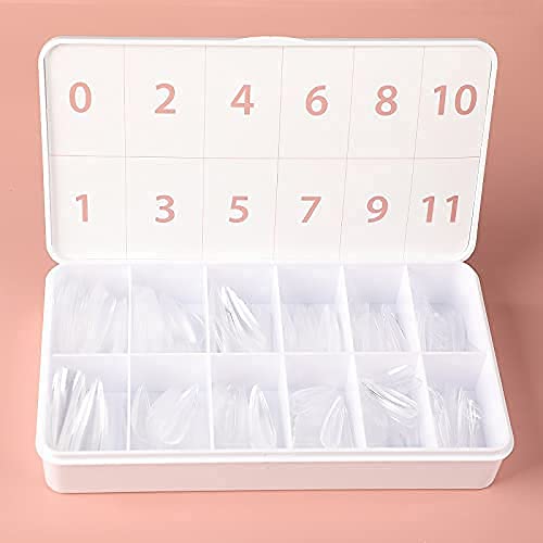 ALLKEM Soft Gel Nail Tips – 360 Pcs XXL Stiletto Extensions Kit, 12 Sizes, Clear
