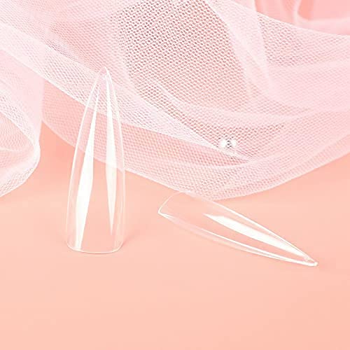 ALLKEM Soft Gel Nail Tips – 360 Pcs XXL Stiletto Extensions Kit, 12 Sizes, Clear