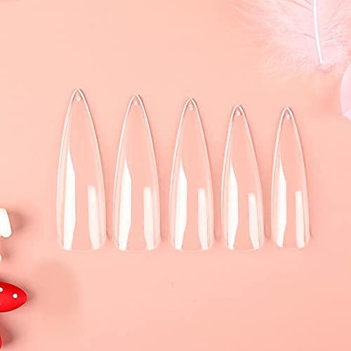 ALLKEM Soft Gel Nail Tips – 360 Pcs XXL Stiletto Extensions Kit, 12 Sizes, Clear