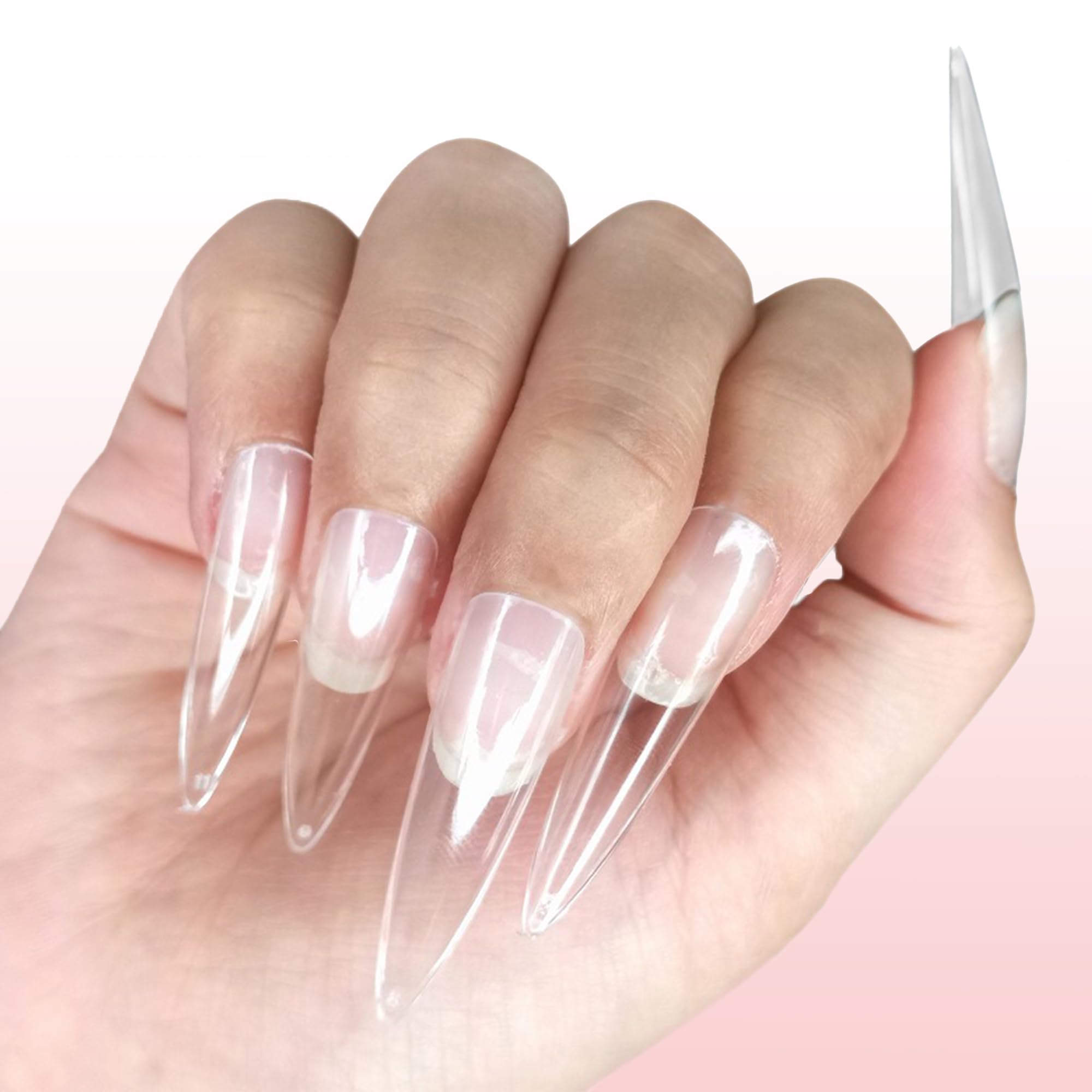 ALLKEM Soft Gel Nail Tips – 360 Pcs XXL Stiletto Extensions Kit, 12 Sizes, Clear