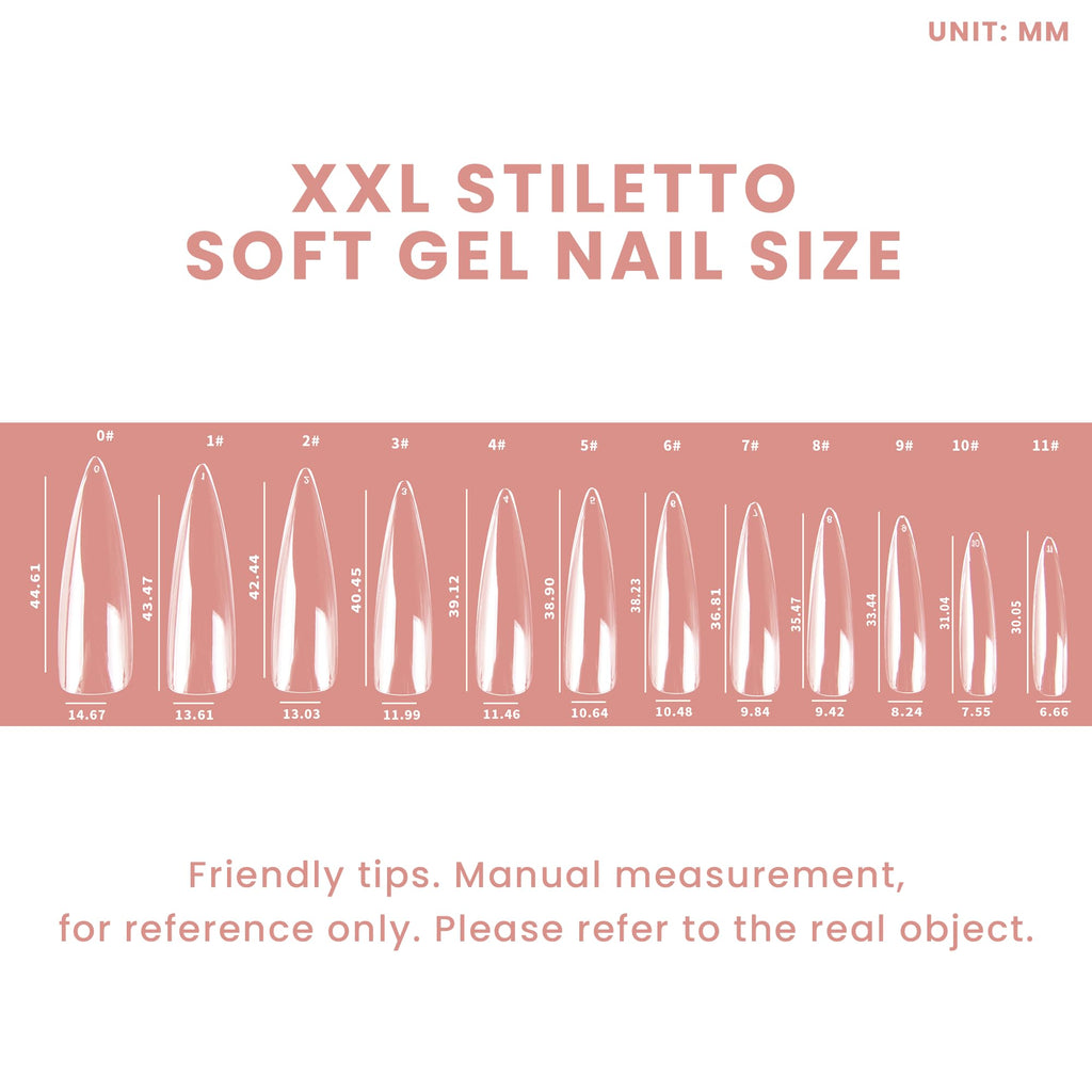 ALLKEM Soft Gel Nail Tips – 360 Pcs XXL Stiletto Extensions Kit, 12 Sizes, Clear